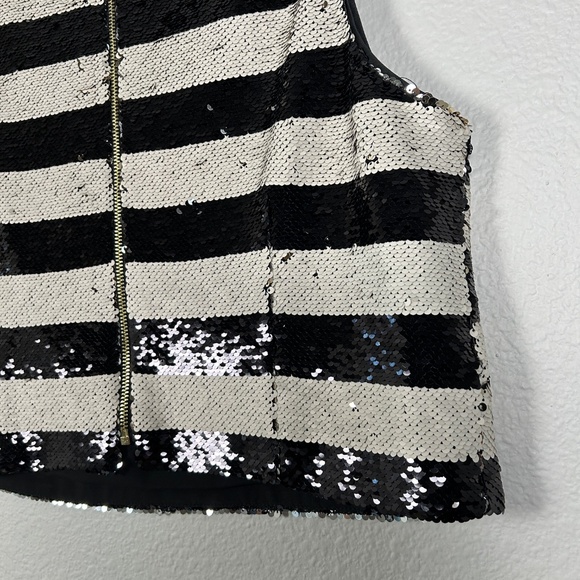 Eliza J size 14 sleeveless sequin crop top black white stripe party festive NEW - Picture 8 of 10